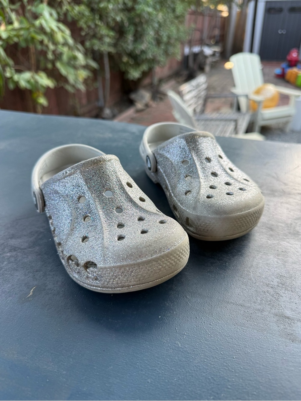Crocs Classic Glitter Silver Clog Sandals Unisex Kids Slip-On US C11